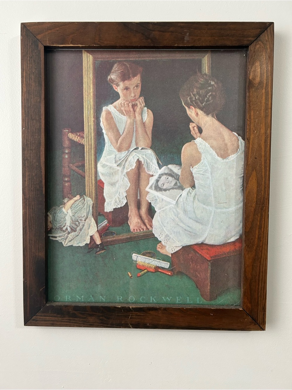 Norman Rockwell Girl in White Dress with Green Floor Art Print